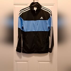 Boys Adidas zip-up athletic  sweater, Back w/light blue stripe, size LG 14/16